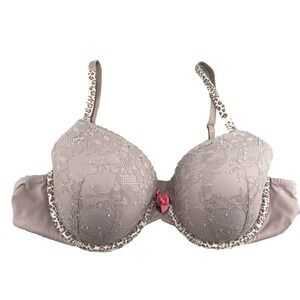 Body By Victoria's Secret Lined Demi Bra Womens 36C Beige Floral Lace‎ Cheetah